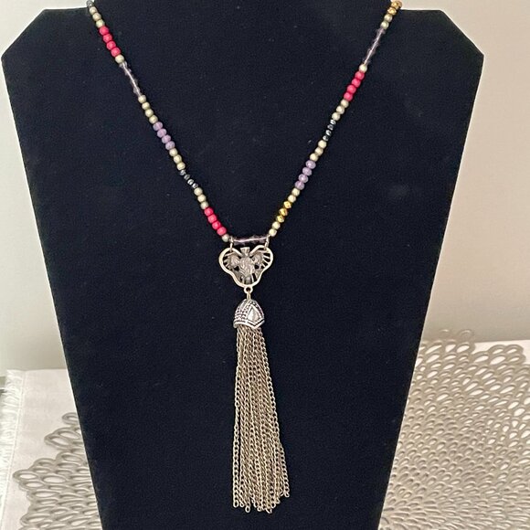 Mala Inspired Beaded Necklace Metal Tassel - Picture 1 of 6